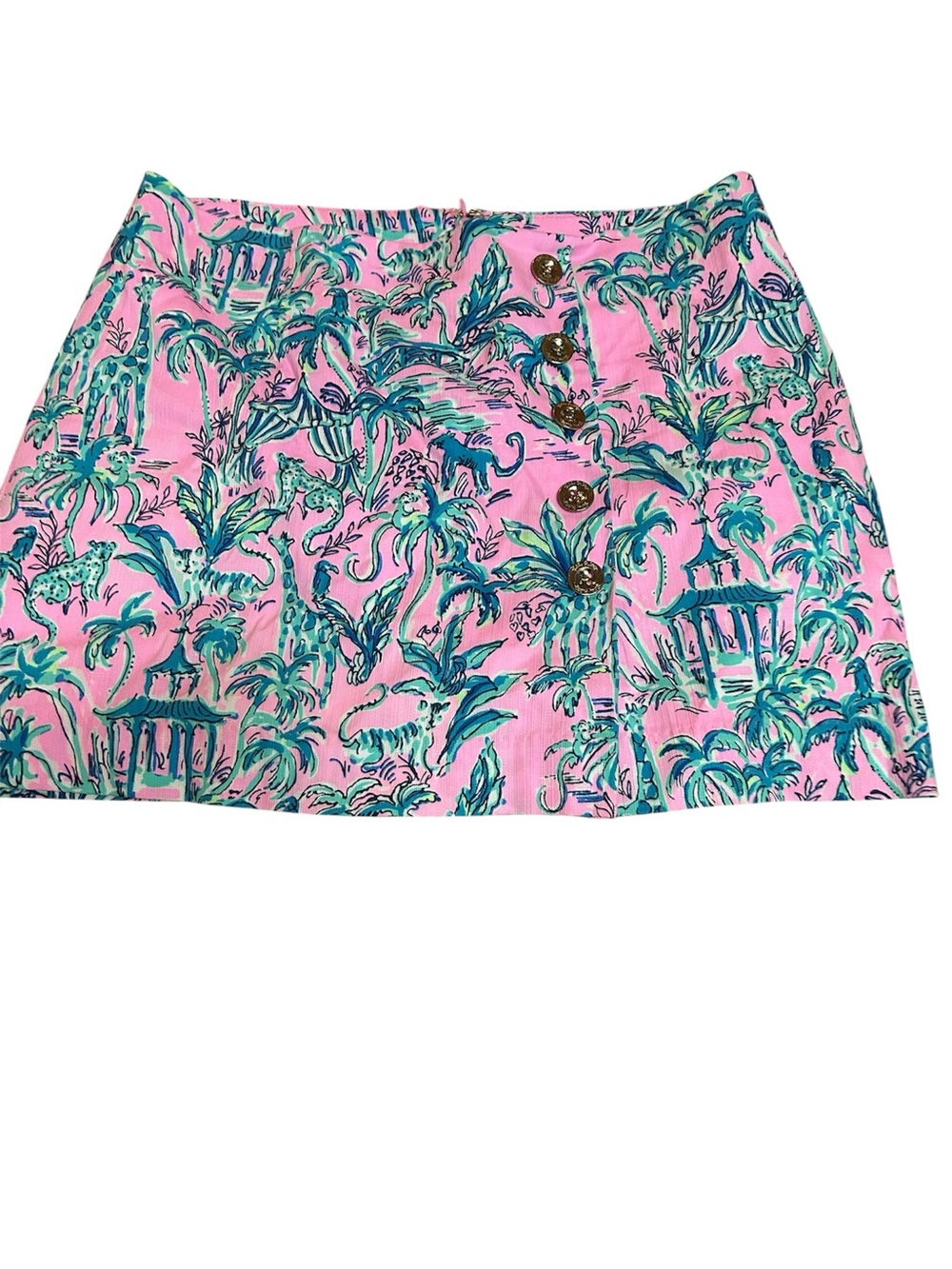 Lilly Pulitzer Pink Tropical Print Button-Front Mini Skirt